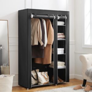 Double Canvas Wardrobe Cupboard Clothes Hanging Rail Storage Shelves