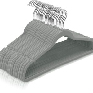 Premium Velvet Hangers Non-Slip & Durable Clothes Hangers – Grey Hangers with 360 Degree Rotatable Hook – Heavy Duty Coat Hangers
