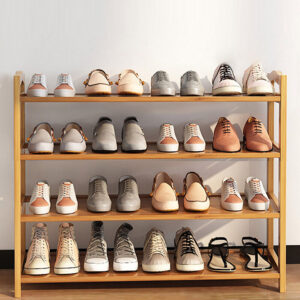 رف احذية قائم بذاته من الخيزران اسول بي دي خزانة محمولة موفرة للمساحة وقابلة للتعديل تخزين كبير للمدخل والممر وغرفة المعيشة والحمام والشرفة شكل مسطح 4 طبقات خيزران خشب