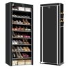 AsolBD Free Standing Shoe Rack جزامه, With Dust-proof Cover, Multi layer Shoe Storage Shelf Cabinet. Light weight Large Capacity Suitable for Sneakers Flats and Boots (Black, 9 Tiers)
