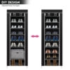 AsolBD Free Standing Shoe Rack جزامه, With Dust-proof Cover, Multi layer Shoe Storage Shelf Cabinet. Light weight Large Capacity Suitable for Sneakers Flats and Boots (Black, 9 Tiers)