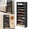 AsolBD Free Standing Shoe Rack جزامه, With Dust-proof Cover, Multi layer Shoe Storage Shelf Cabinet. Light weight Large Capacity Suitable for Sneakers Flats and Boots (Black, 9 Tiers)