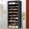 AsolBD Free Standing Shoe Rack جزامه, With Dust-proof Cover, Multi layer Shoe Storage Shelf Cabinet. Light weight Large Capacity Suitable for Sneakers Flats and Boots (Black, 9 Tiers)