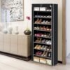AsolBD Free Standing Shoe Rack جزامه, With Dust-proof Cover, Multi layer Shoe Storage Shelf Cabinet. Light weight Large Capacity Suitable for Sneakers Flats and Boots (Black, 9 Tiers)
