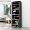 AsolBD Free Standing Shoe Rack جزامه, With Dust-proof Cover, Multi layer Shoe Storage Shelf Cabinet. Light weight Large Capacity Suitable for Sneakers Flats and Boots (Black, 9 Tiers)
