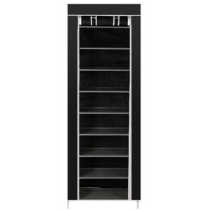 AsolBD Free Standing Shoe Rack جزامه, With Dust-proof Cover, Multi layer Shoe Storage Shelf Cabinet. Light weight Large Capacity Suitable for Sneakers Flats and Boots (Black, 9 Tiers)